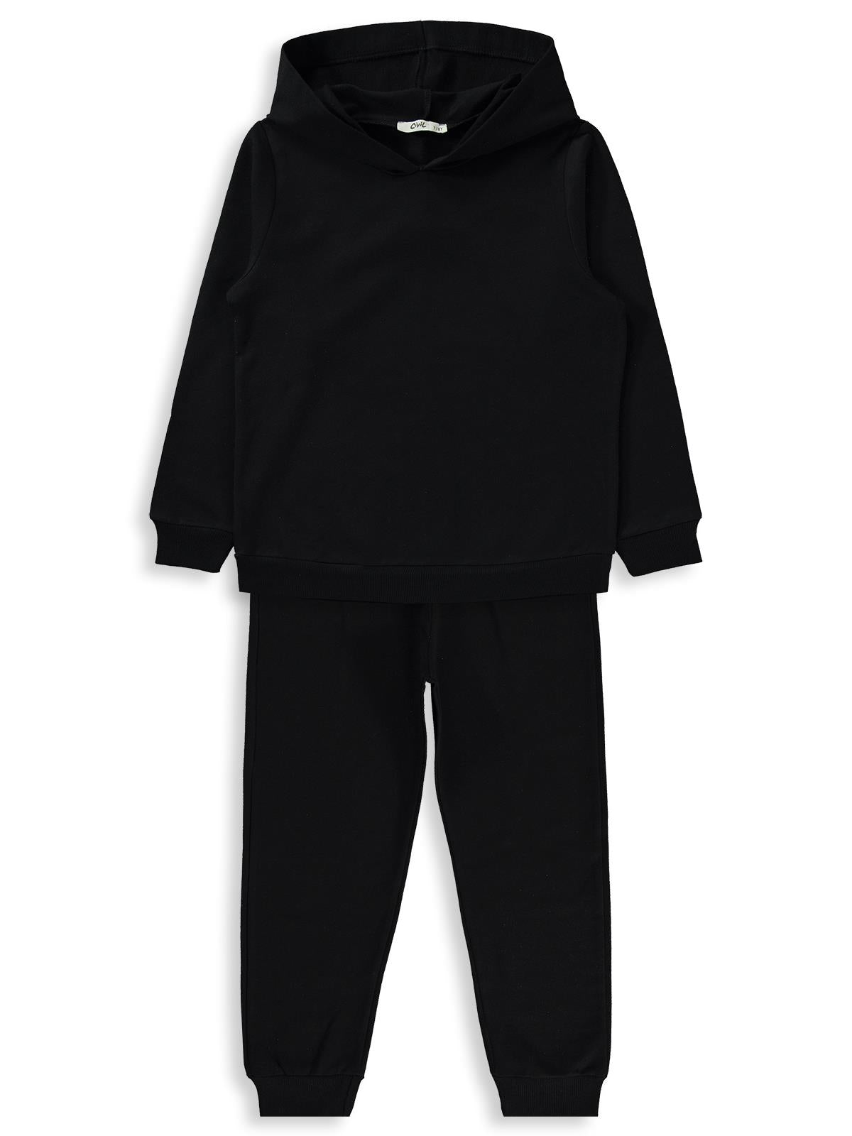 Civil Erkek Çocuk Unisex Basic Eşofman Takımı | 2 İp - 2 İp Uzun Kol | Okul Kreş ve Günlük Kullanım - Siyah