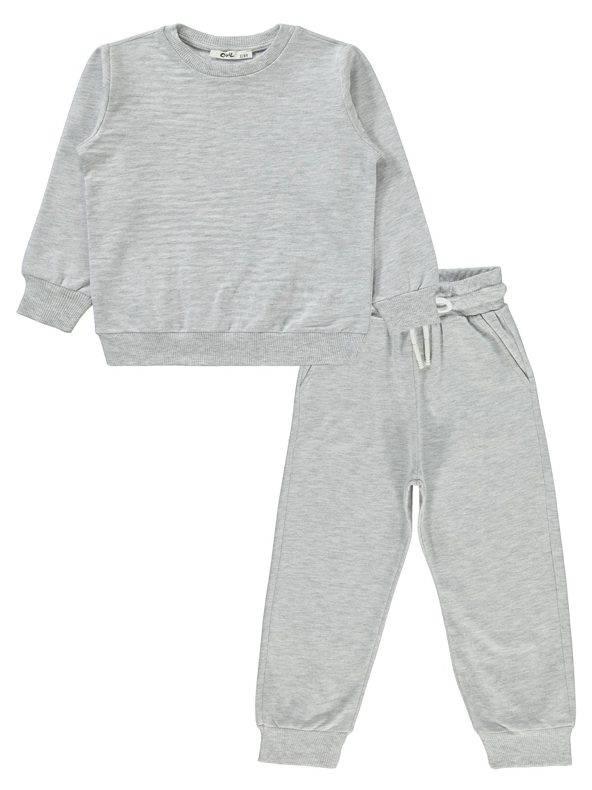 Civil Erkek Çocuk Unisex Basic Eşofman Takımı | 2 İp - 2 İp Uzun Kol | Okul Kreş ve Günlük Kullanım - Gri