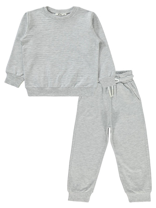 Civil Erkek Çocuk Unisex Basic Eşofman Takımı | 2 İp - 2 İp Uzun Kol | Okul Kreş ve Günlük Kullanım - Gri