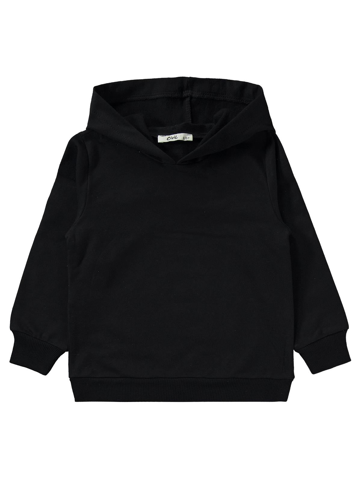 Civil Erkek Çocuk Unisex Basic Eşofman Takımı | 2 İp - 2 İp Uzun Kol | Okul Kreş ve Günlük Kullanım - Siyah