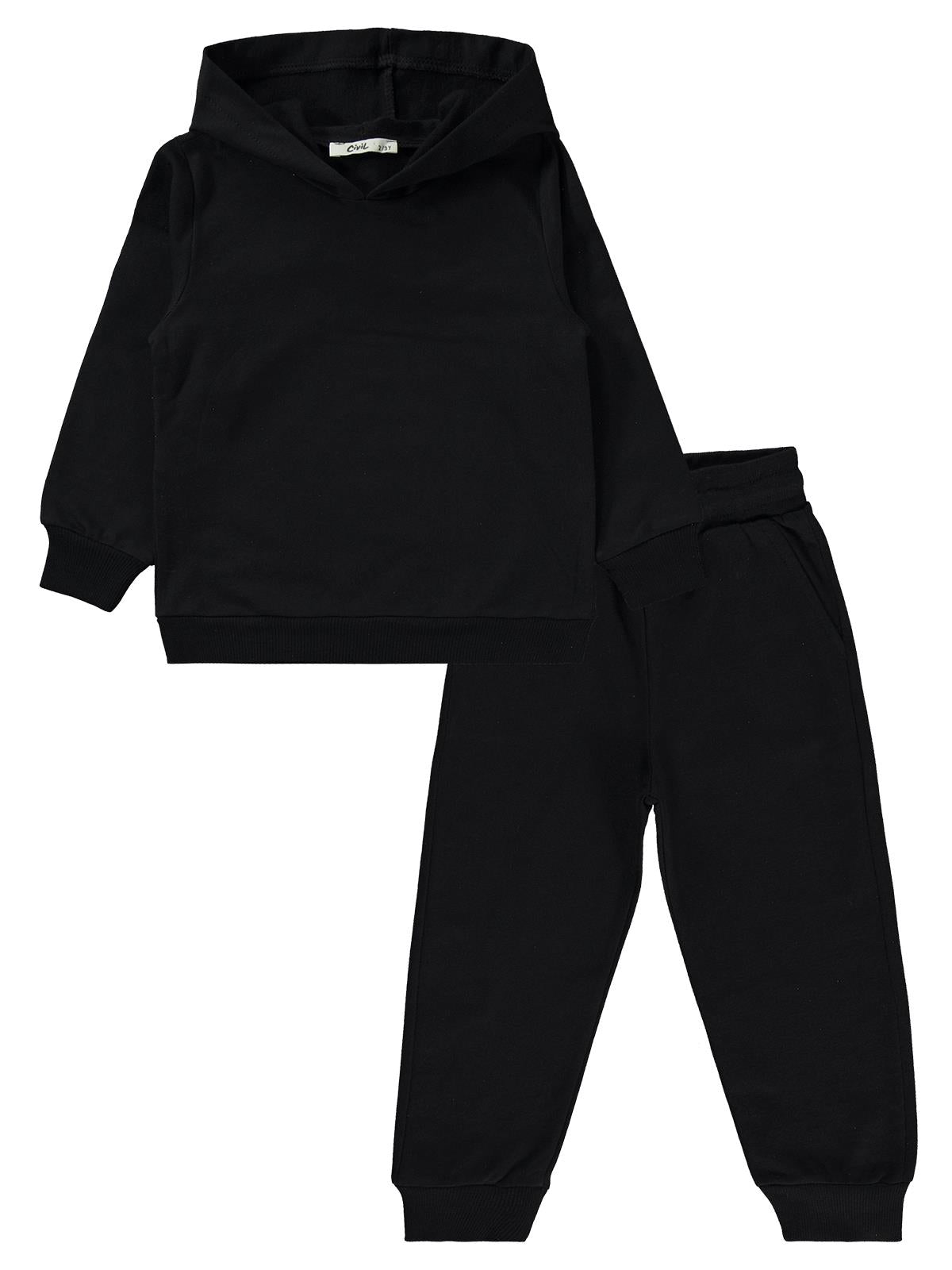 Civil Erkek Çocuk Unisex Basic Eşofman Takımı | 2 İp - 2 İp Uzun Kol | Okul Kreş ve Günlük Kullanım - Siyah