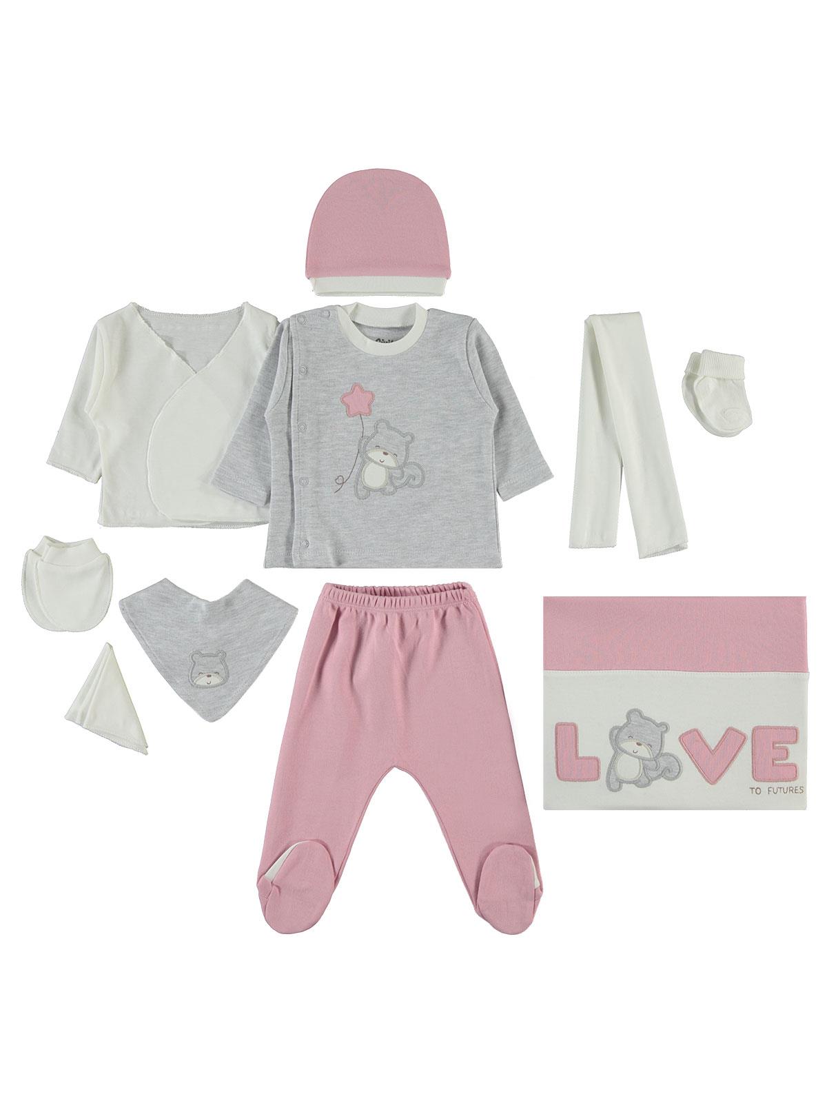 Civil Baby Yıldız Ayıcık Nakışlı  Zıbın Setleri - Pembe