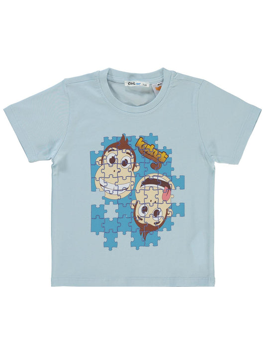 Civil Boys Kukuli Puzzle Baskılı 2-5 Yaş Tişört - Mavi