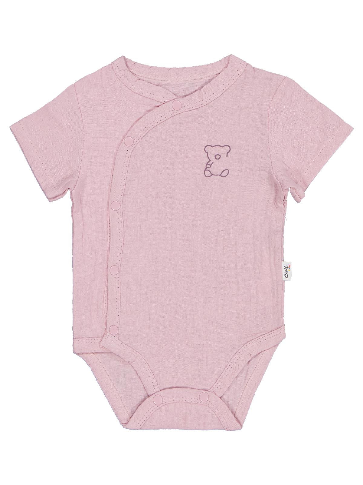 Civil Baby Ayıcık Baskılı 1-18 Ay Çıtçıtlı Badi - Pembe