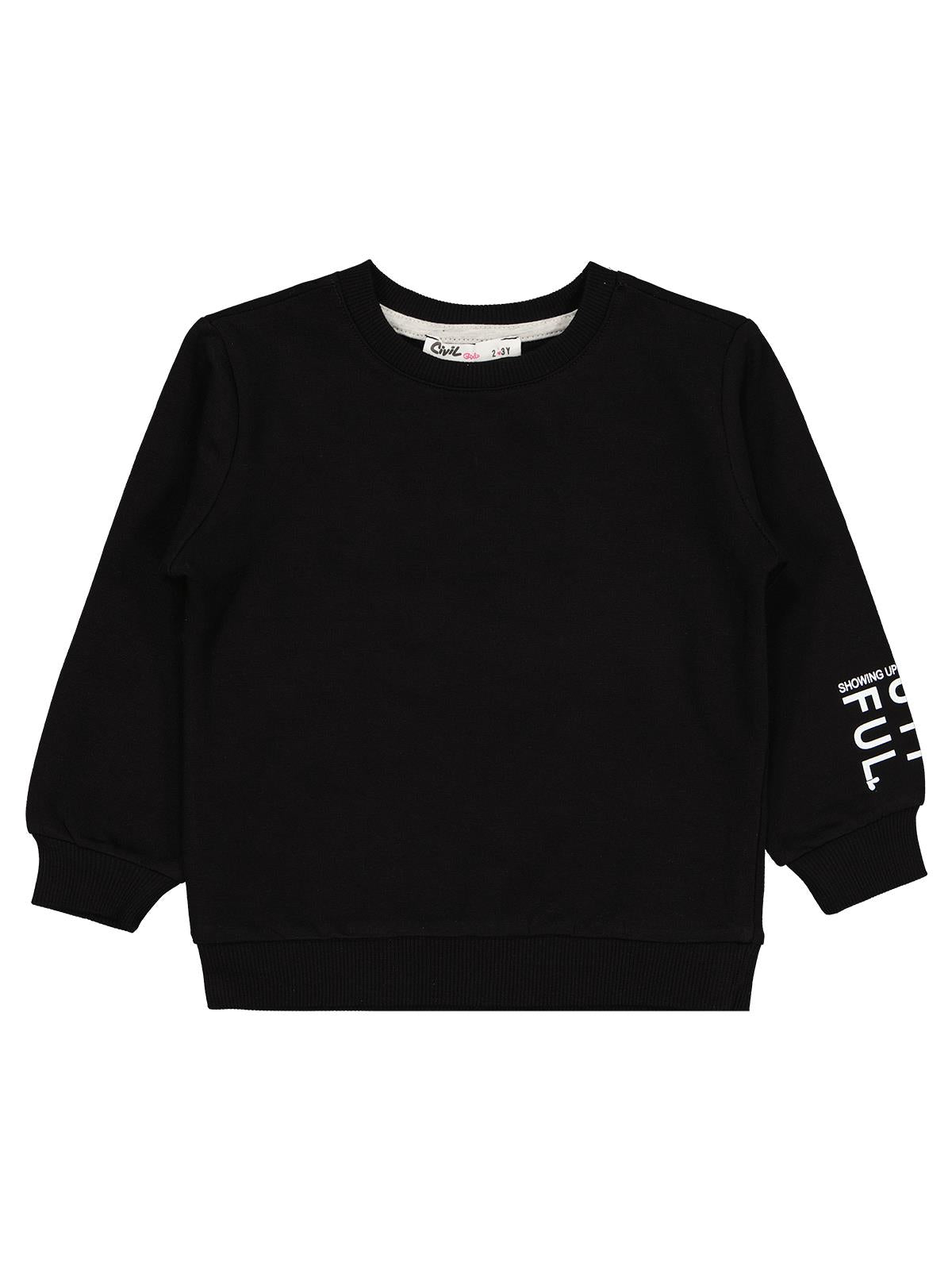 Civil Kız Çocuk Basic Sweatshirt | 2 İp Uzun Kol Bisiklet Yaka | Okul Kreş ve Günlük Kullanım - Siyah