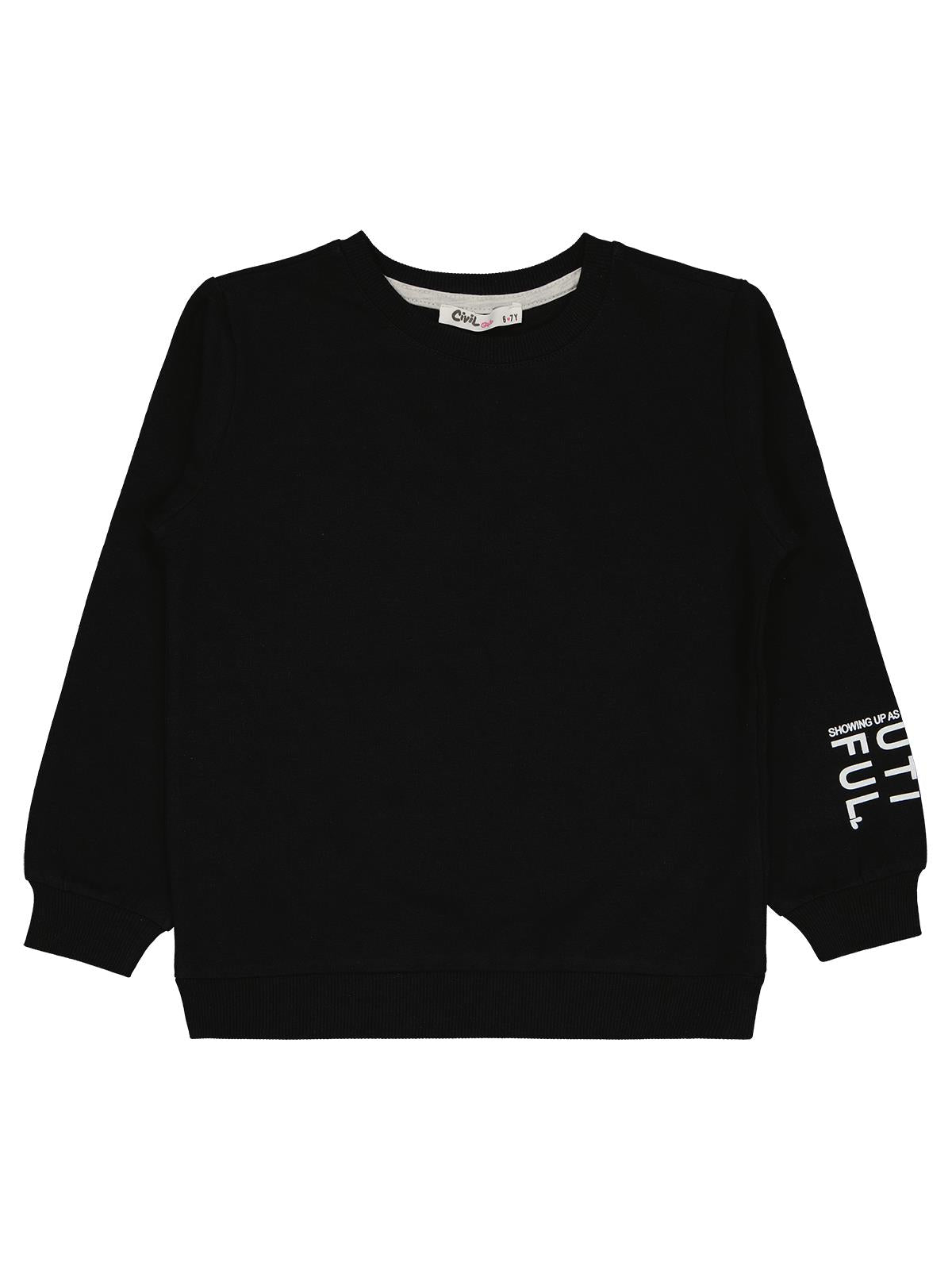 Civil Girls Kız Çocuk Basic Sweatshirt | 2 İp Uzun Kol Bisiklet Yaka | Okul Kreş ve Günlük Kullanım - Siyah
