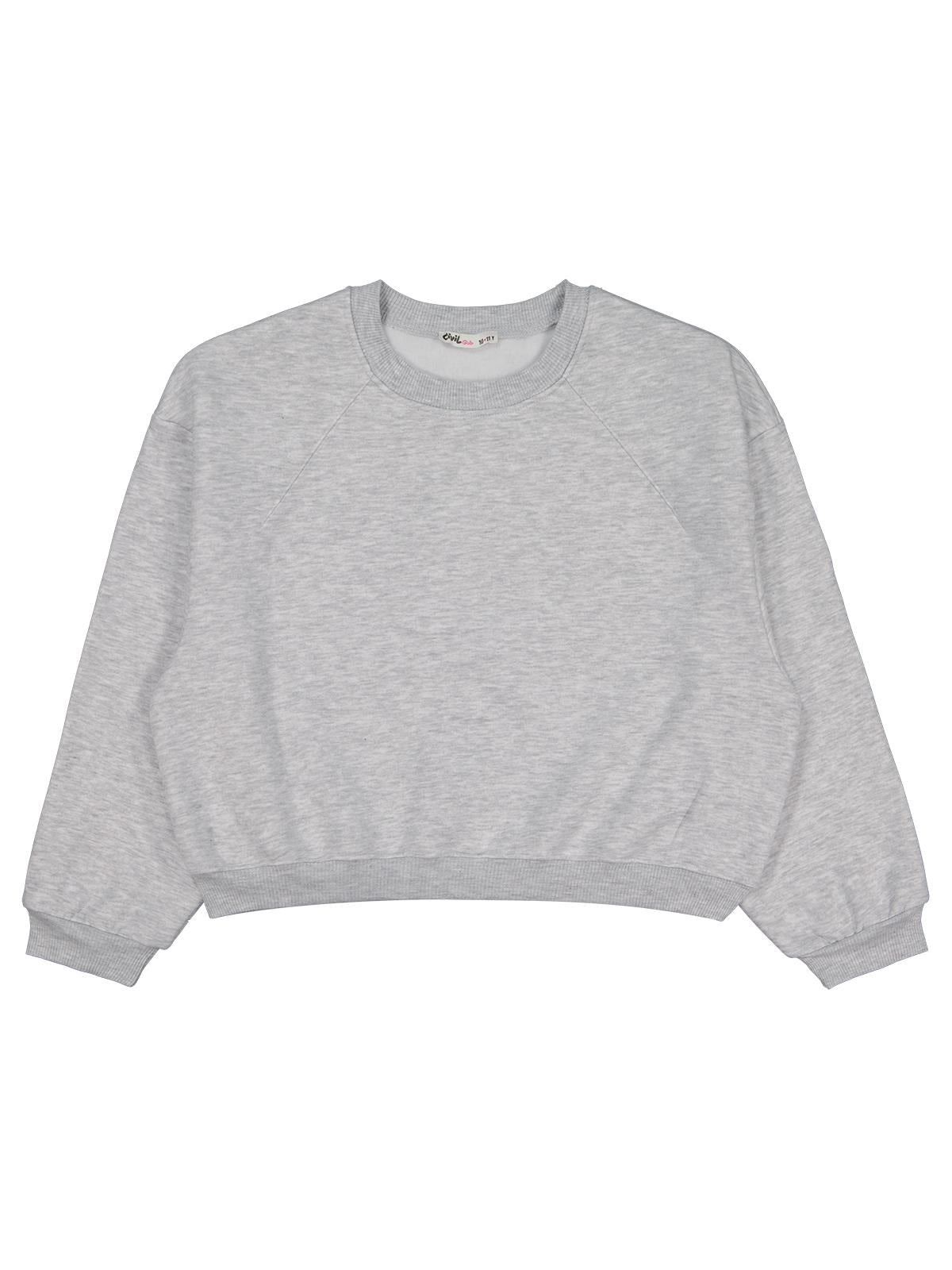 Civil Girls Kız Çocuk Düz Sweatshirt | 3 İp Uzun Kol Bisiklet Yaka | Okul Kreş ve Günlük Kullanım - Gri