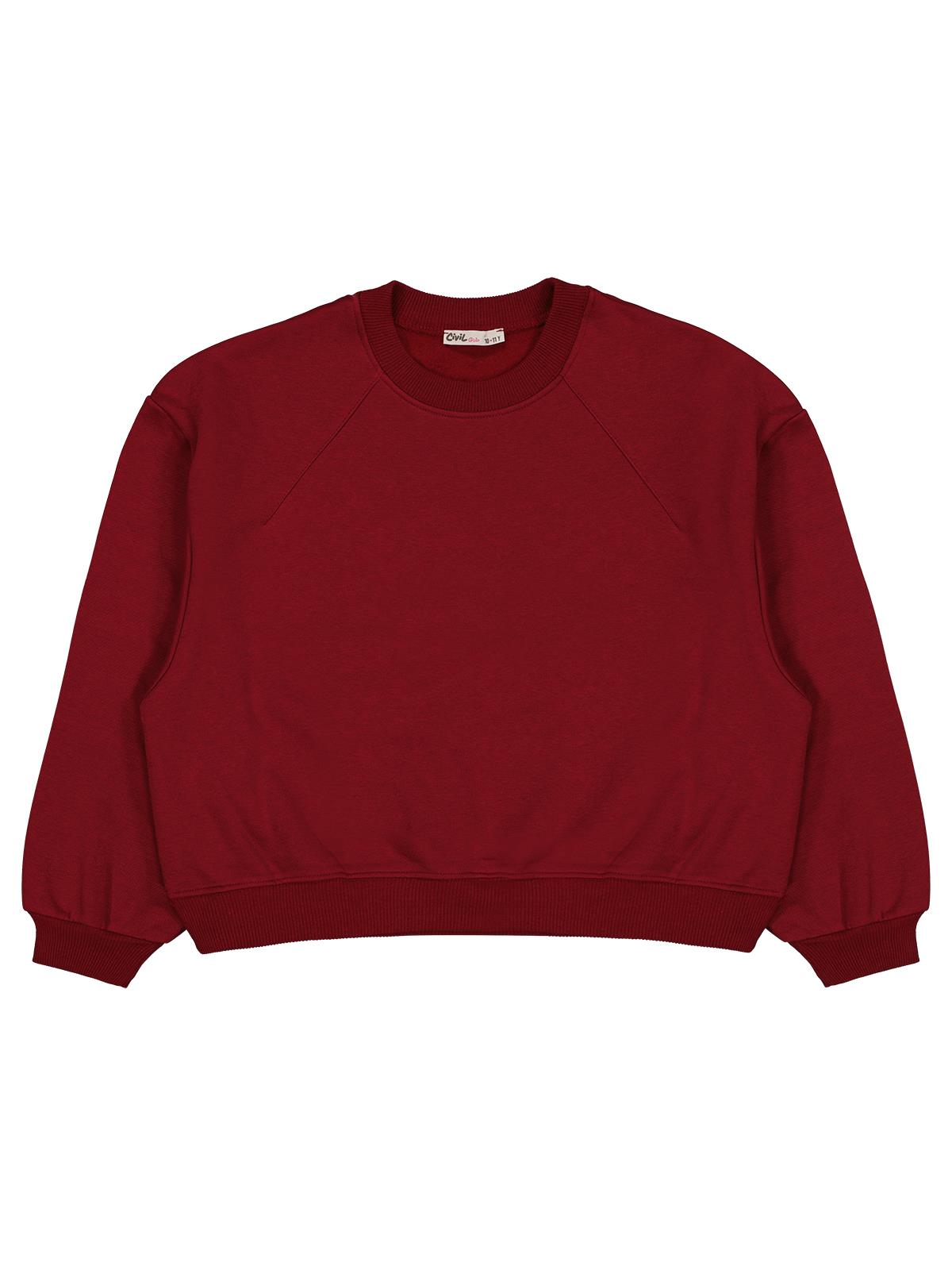 Civil Girls Kız Çocuk Düz Sweatshirt | 3 İp Uzun Kol Bisiklet Yaka | Okul Kreş ve Günlük Kullanım - Bordo