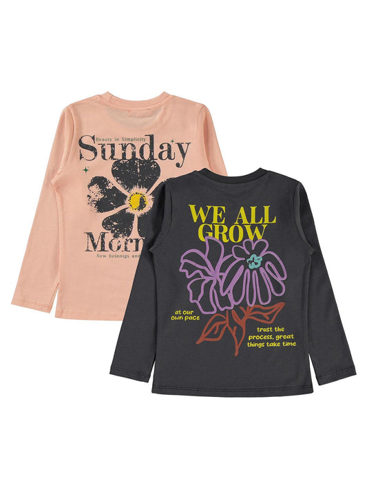 Civil Kız Çocuk Sunday Baskılı 2'li Sweatshirt | Süprem Uzun Kol | Okul Kreş ve Günlük Kullanım