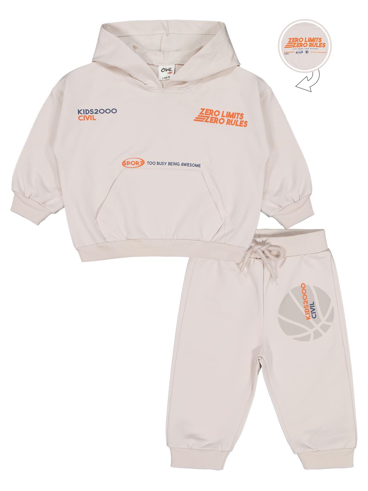 Civil Baby Baskılı 2'li 6-18 Ay Takım - Bej
