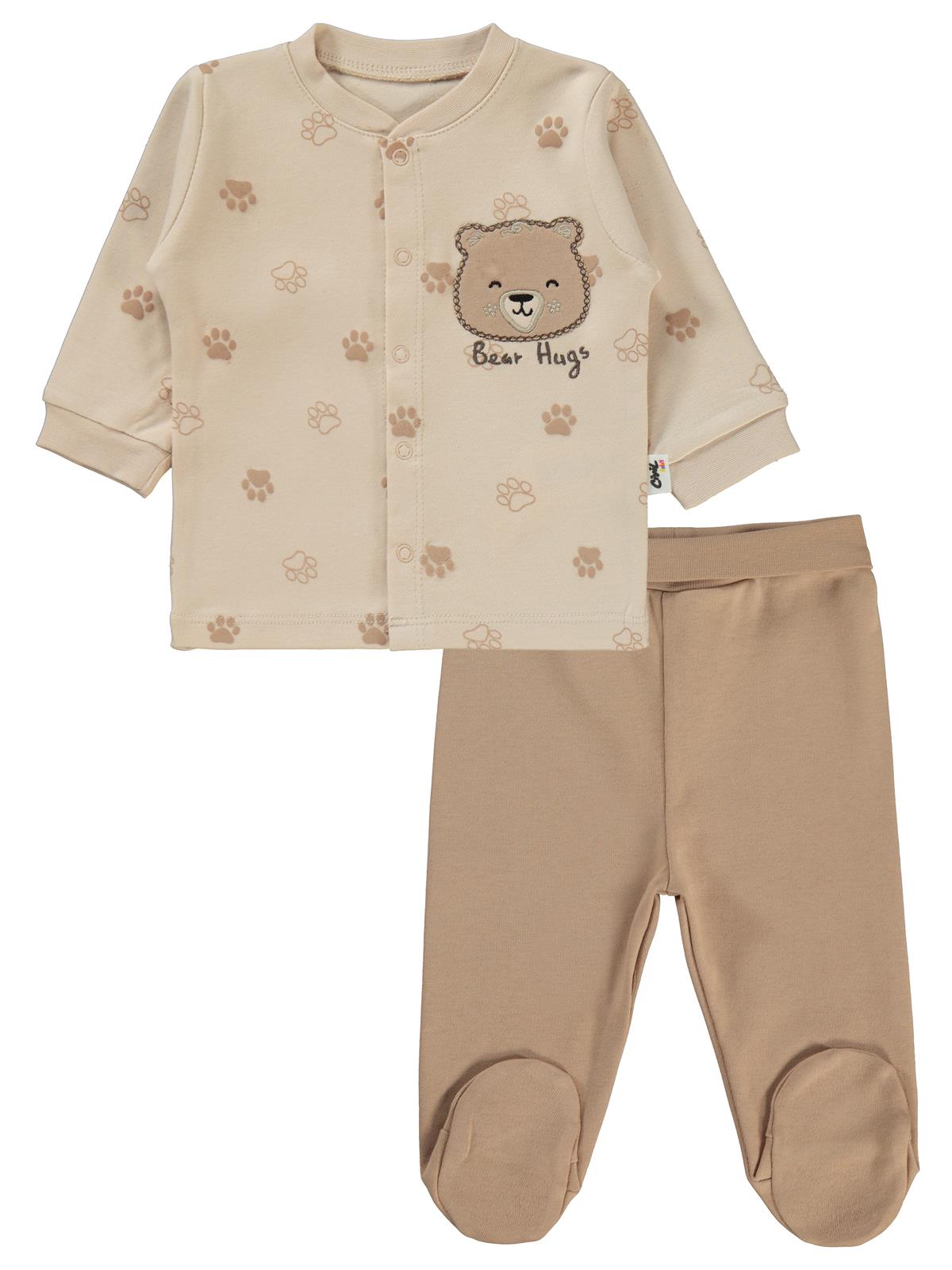 Civil Baby Pati Ayıcık Baskılı 1-6 Ay Pijama Takımı - Fil Dişi