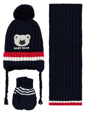 Civil Baby Baby Bear Nakış Desen 0-24 Ay Atkı Bere Eldiven Set - Lacivert