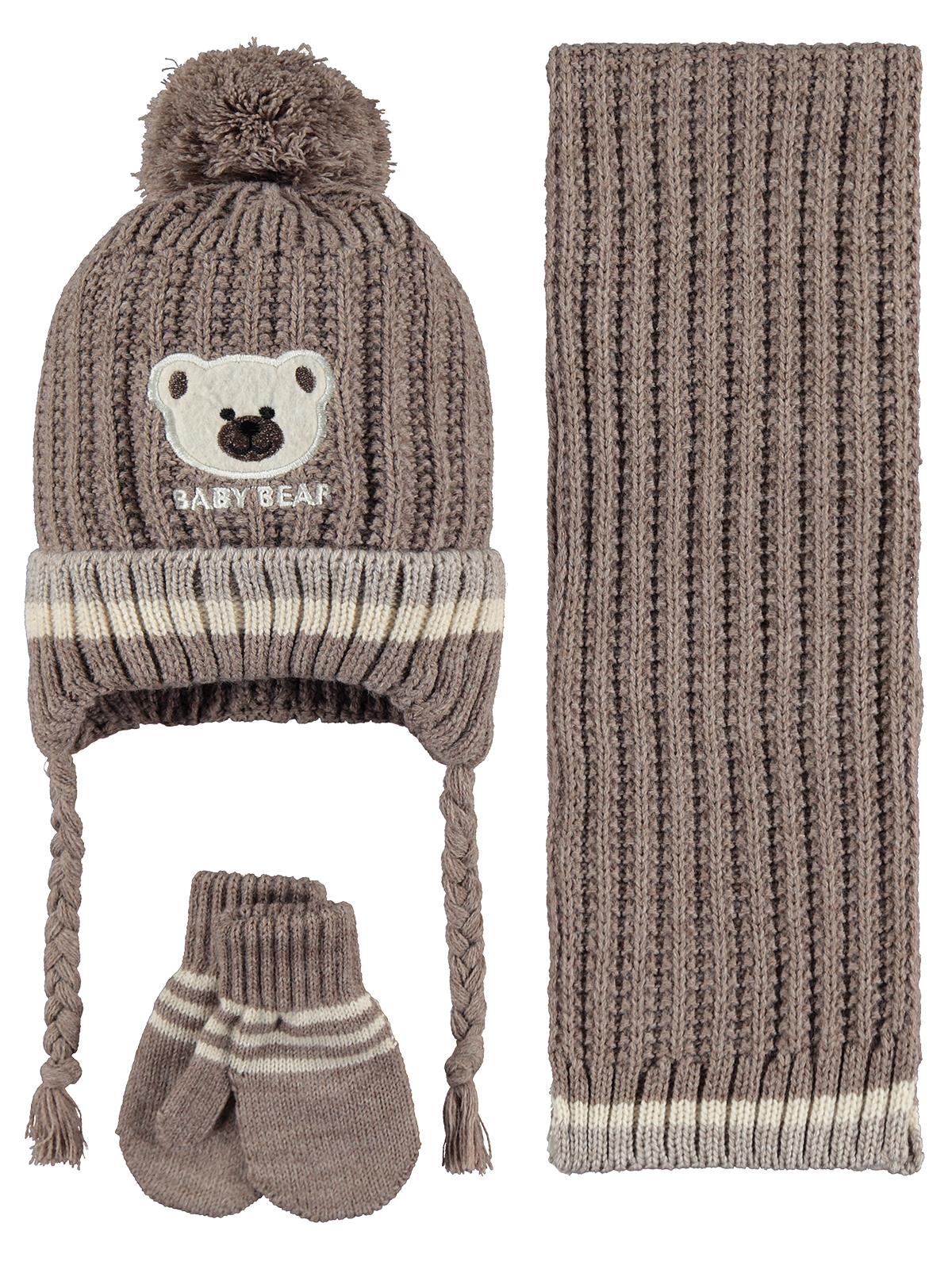 Civil Baby Baby Bear Nakış Desen 0-24 Ay Atkı Bere Eldiven Set - Bej