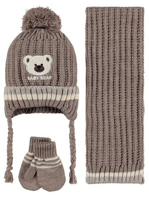 Civil Baby Baby Bear Nakış Desen 0-24 Ay Atkı Bere Eldiven Set - Bej