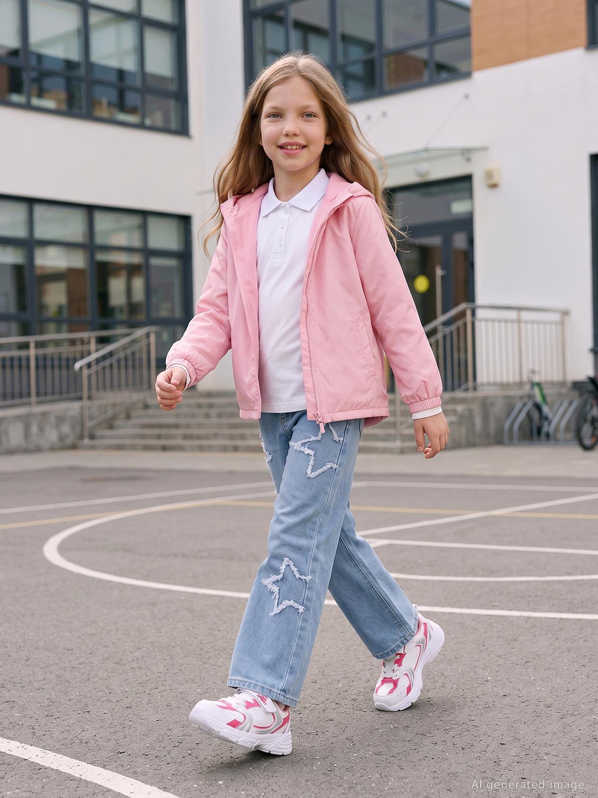 Civil Girls Polarlı Düz 6-9 Yaş Yağmurluk - Pudra