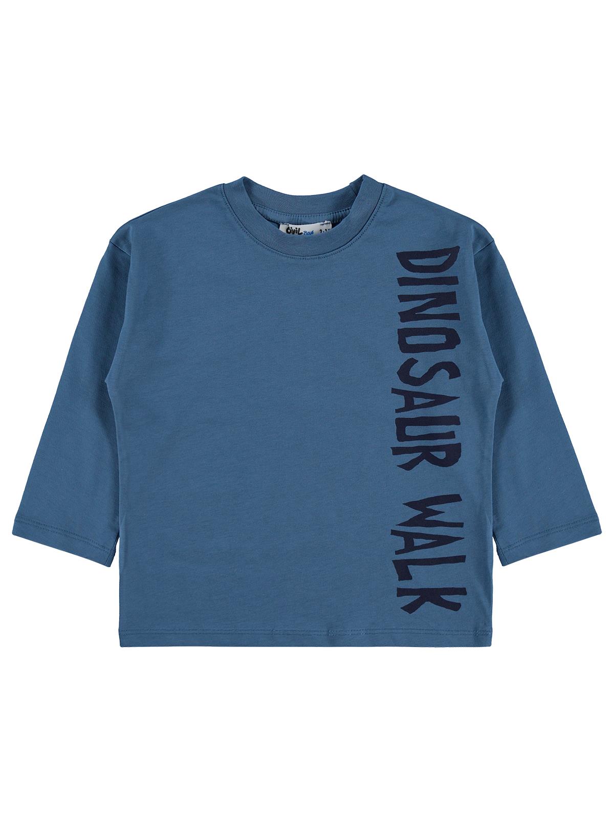 Civil Erkek Çocuk Dinosaur Walk Baskılı Sweatshirt | Süprem Uzun Kol | Okul Kreş ve Günlük Kullanım - Mavi
