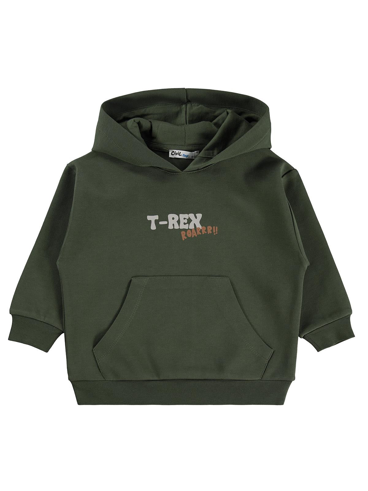 Civil Erkek Çocuk Trex Roar Baskılı Sweatshirt | Çelik İnterlok | Okul Kreş ve Günlük Kullanım - Haki