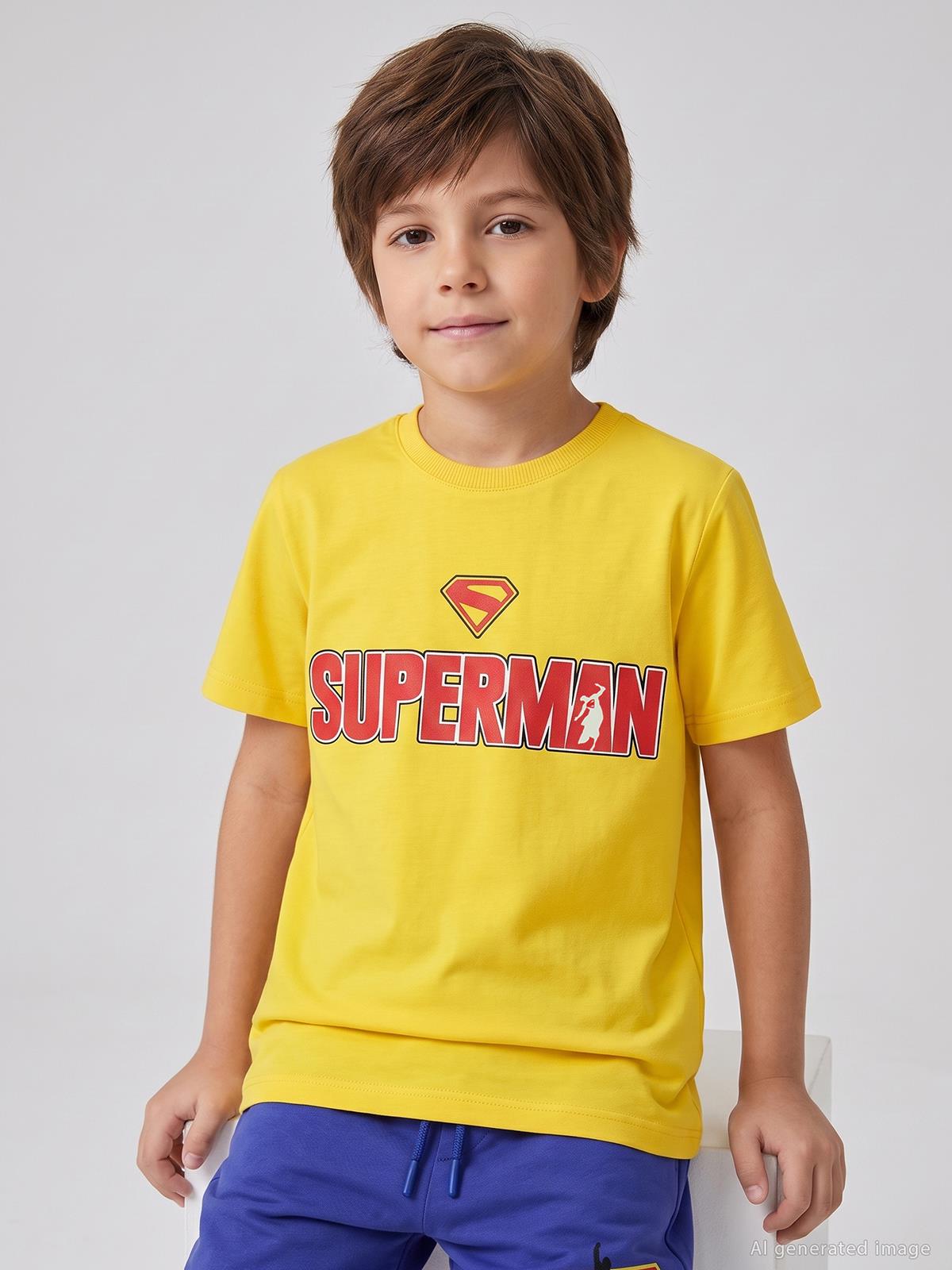 Süperman Baskılı 6-9 Yaş Tişört - Sarı