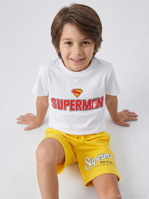 Süperman Baskılı 6-9 Yaş Tişört - Beyaz