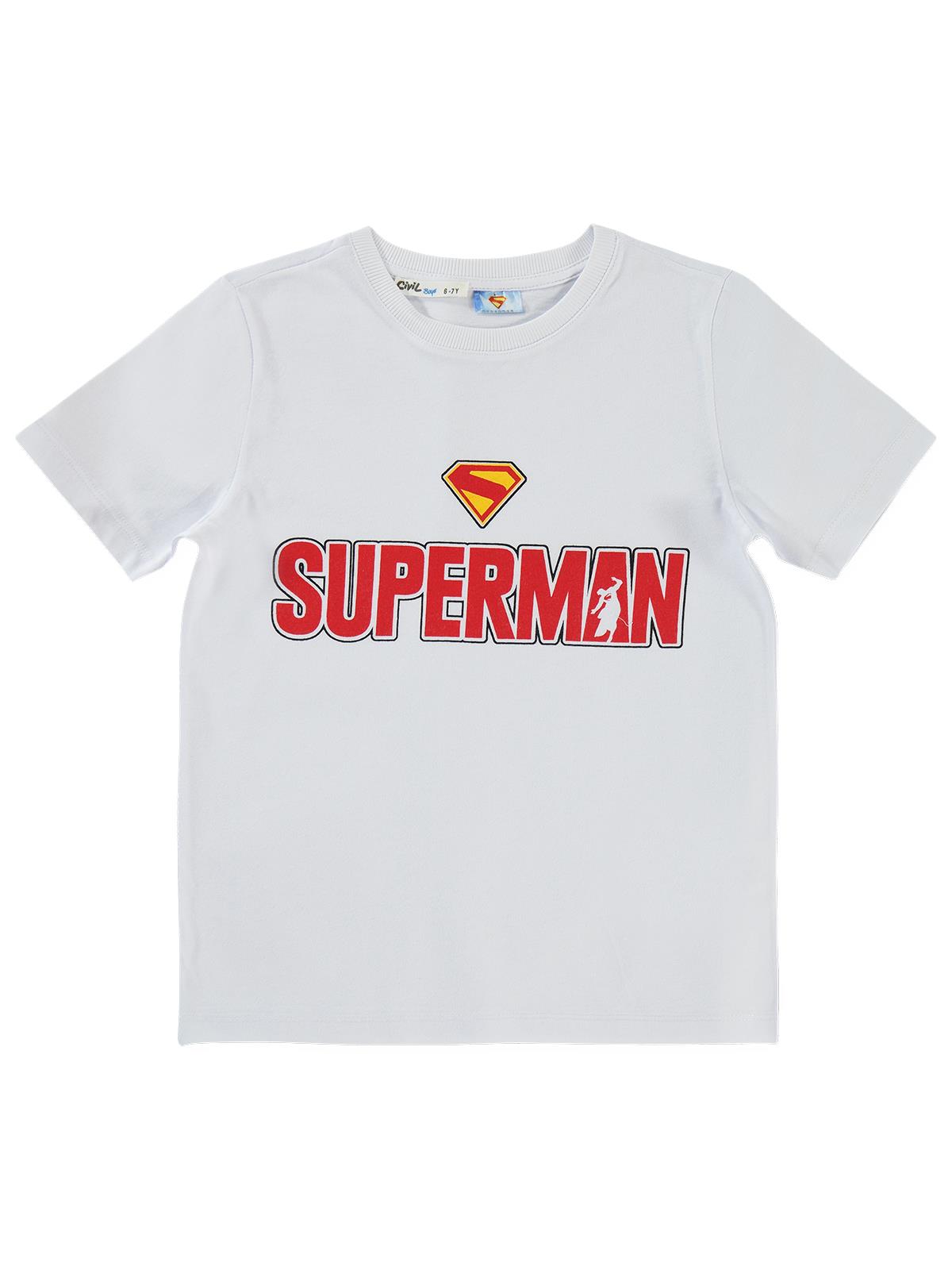 Süperman Baskılı 6-9 Yaş Tişört - Beyaz
