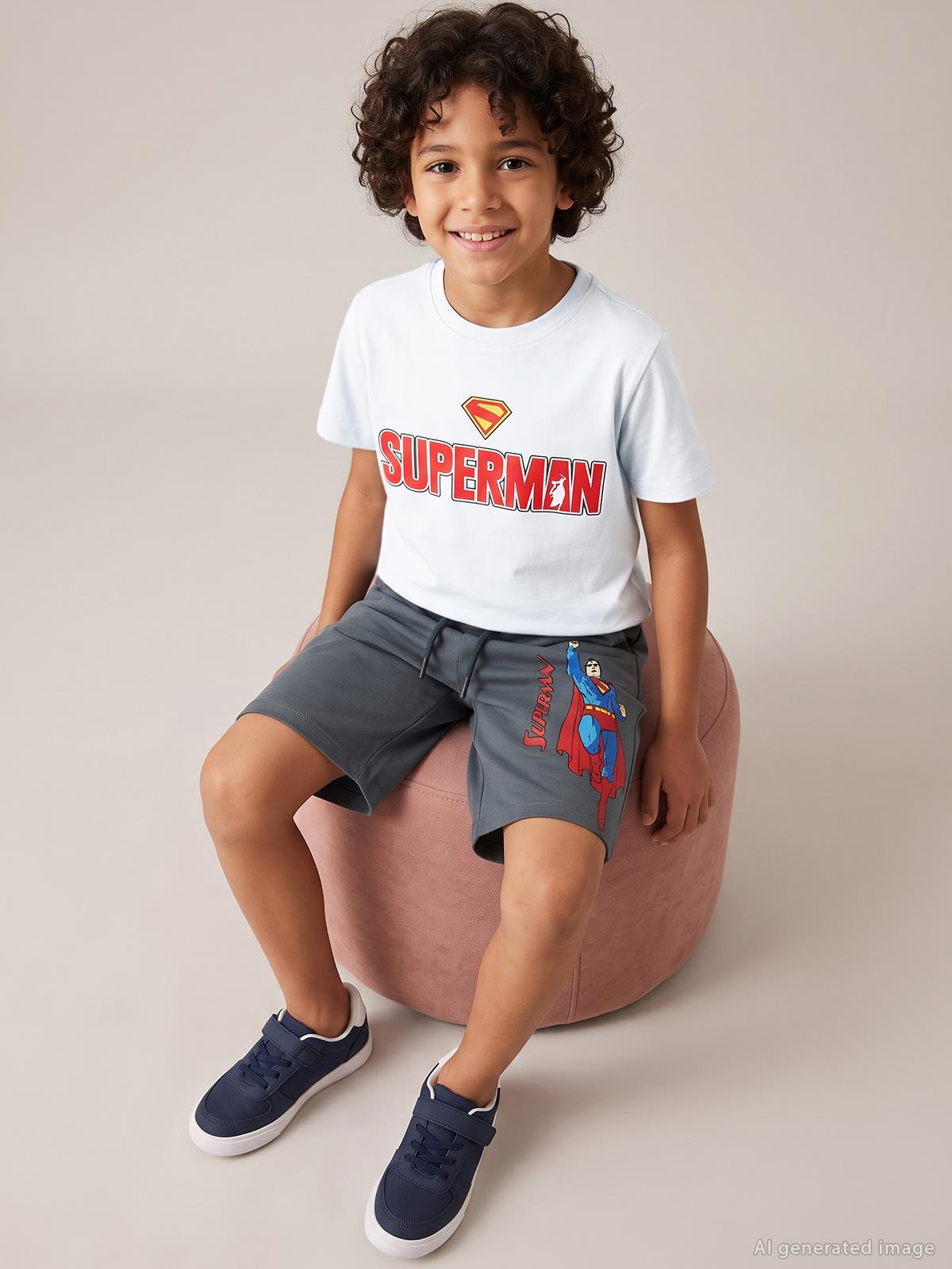 Süperman Baskılı 6-9 Yaş Tişört - Beyaz
