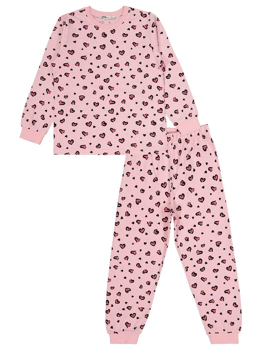 Civil Girls Kız Çocuk Leopar Pijama Takımı | Süprem Uzun Kol Bisiklet Yaka | Okul Kreş ve Günlük Kullanım - Pembe