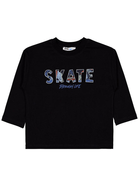 Civil Erkek Çocuk Skate Gofre Baskılı Sweatshirt | Süprem Uzun Kol | Okul Kreş ve Günlük Kullanım - Siyah