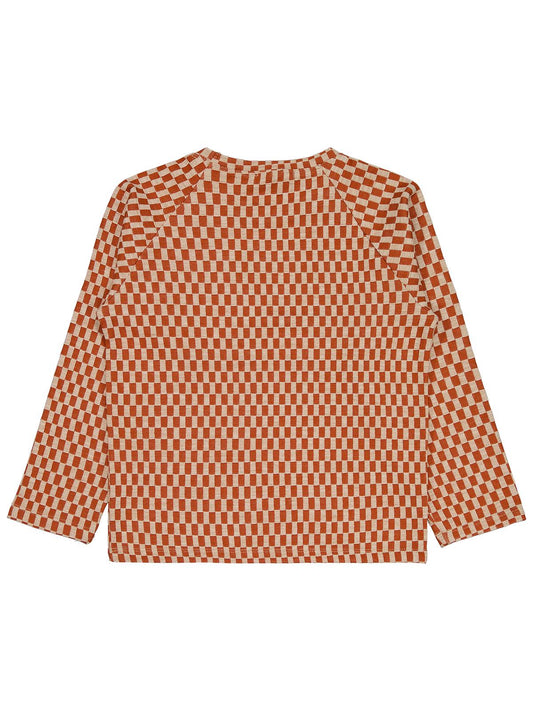 Civil Erkek Çocuk Dama Desenli Sweatshirt | Jakar/Petek Uzun Kol | Okul Kreş ve Günlük Kullanım - Turuncu