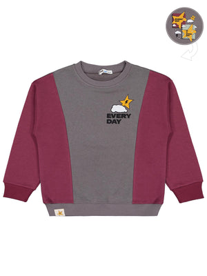 Civil Boys Erkek Çocuk Every Day Yıldız Baskılı Sweatshirt | 3 İp Uzun Kol | Okul Kreş ve Günlük Kullanım - Bordo