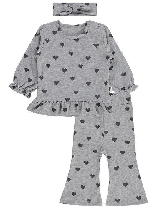 Civil Baby Kalp Baskılı 6-18 Ay Takım - Gri