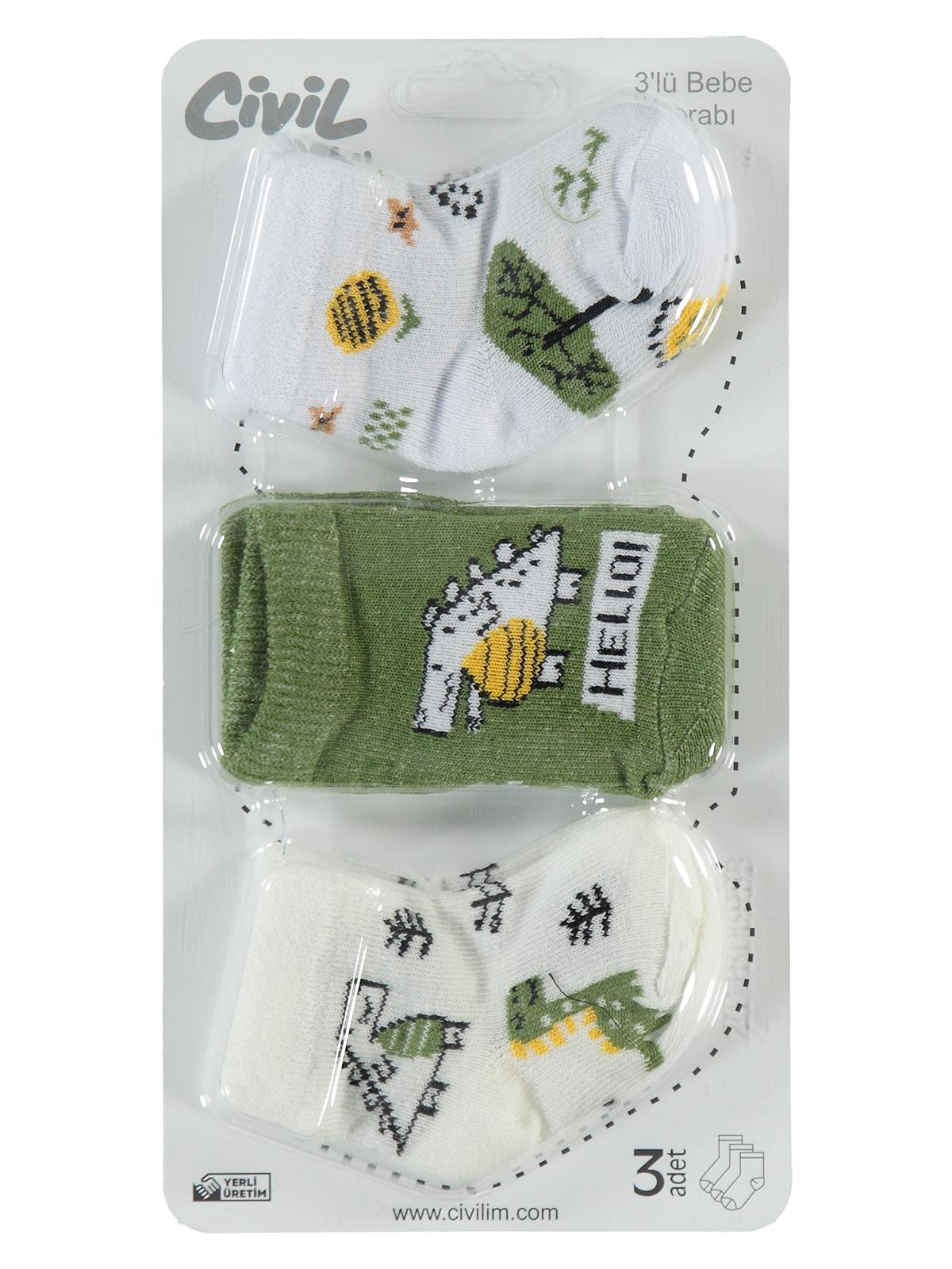 Civil Baby Hello Dino Desen Asetat 0-24 Ay Çorap Setleri