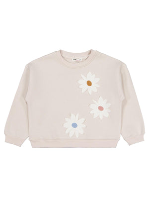 Civil Kız Çocuk Papatya Nakışlı Sweatshirt | 3 İp Uzun Kol | Okul Kreş ve Günlük Kullanım - Bej