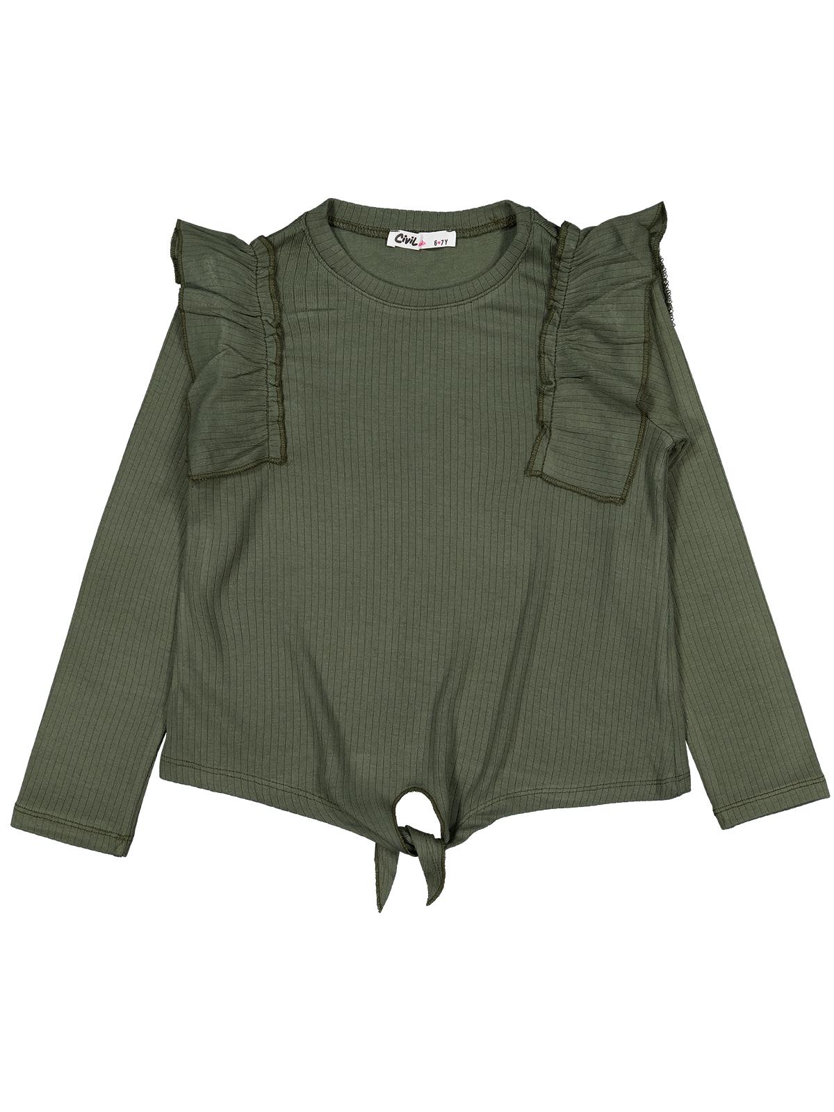 Civil Girls Omuz Fırfırlı 6-9 Yaş Sweatshirt - Haki