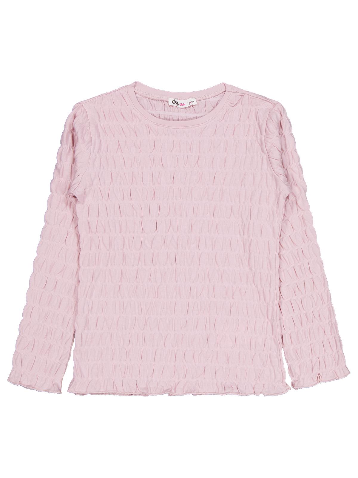 Civil Kız Çocuk Raporlu Sweatshirt | Jakarlı Likralı Süprem Uzun Kol | Okul Kreş ve Günlük Kullanım - Pembe