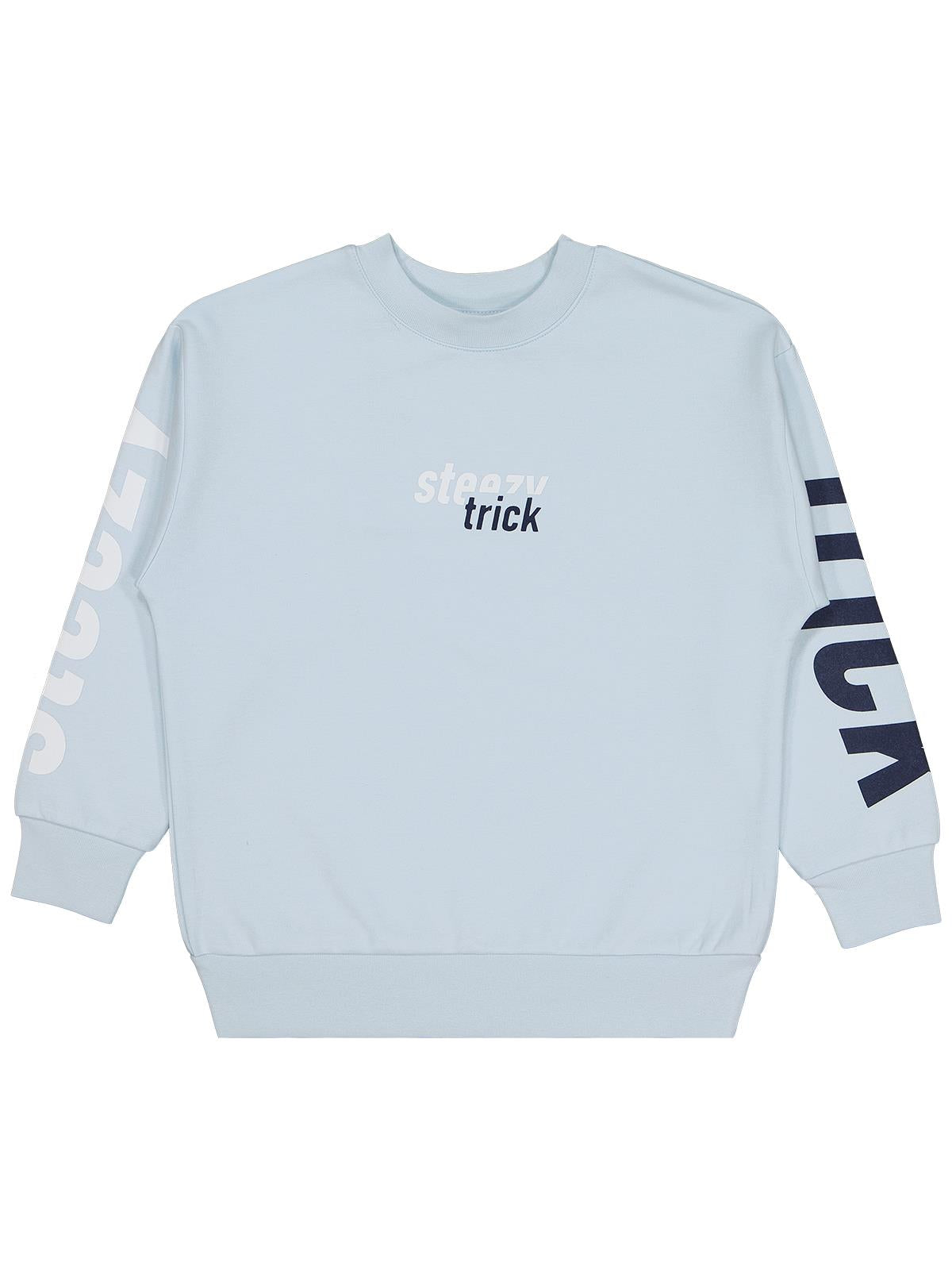 Civil Erkek Çocuk Steezy Baskılı Sweatshirt | Çelik İnterlok Uzun Kol | Okul Kreş ve Günlük Kullanım - Mavi