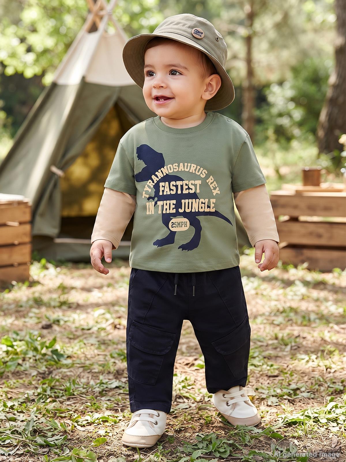 Civil Baby Dinazor Baskılı 6-18 Ay Sweatshirt - Haki