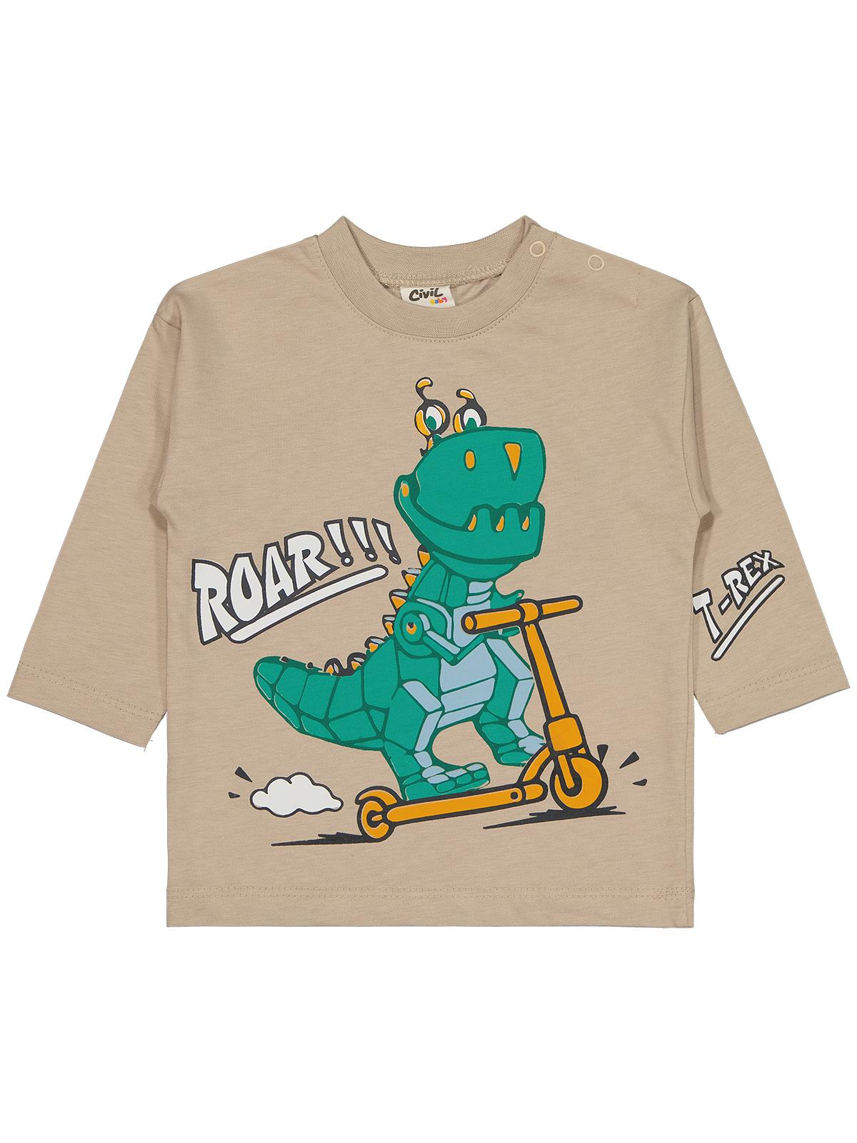 Civil Baby Dinazor Nakışlı 6-18 Ay Sweatshirt - Bej