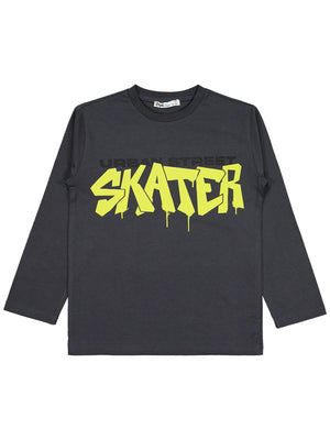 Civil Erkek Çocuk Skater Baskılı Sweatshirt | Süprem Uzun Kol | Okul Kreş ve Günlük Kullanım - Gri