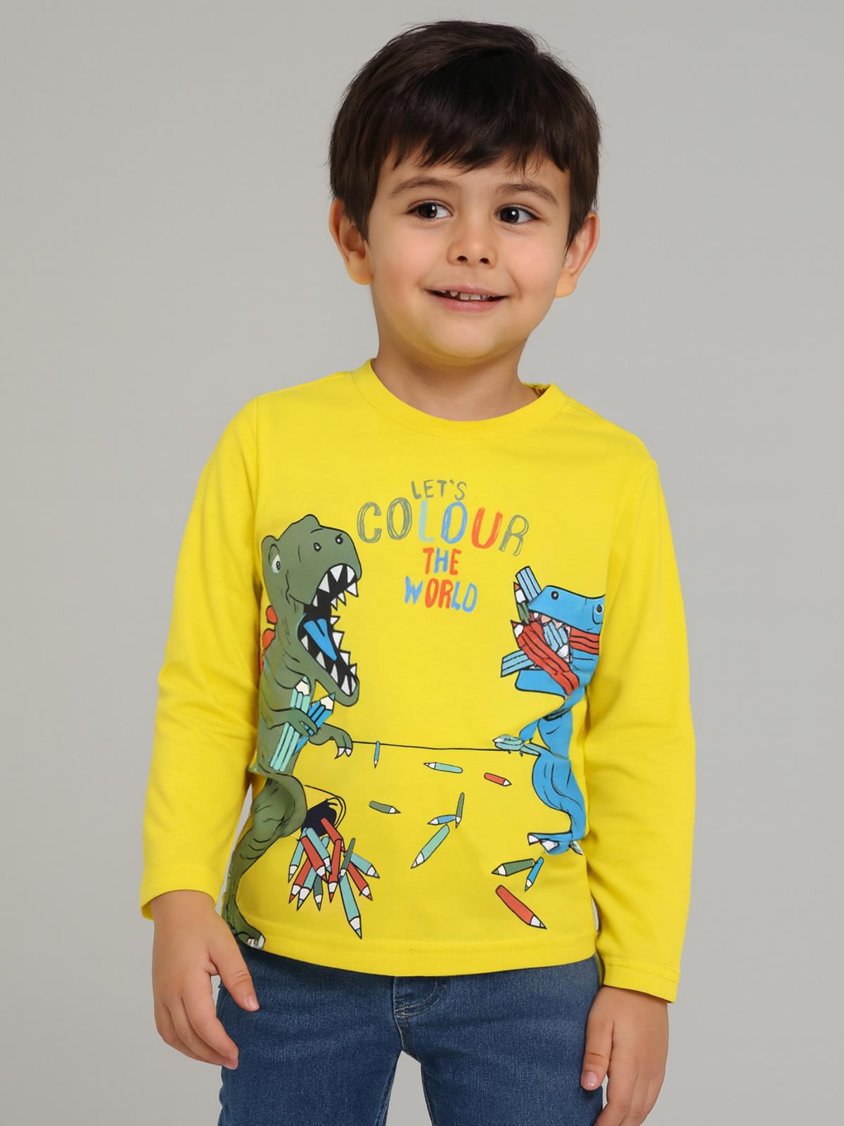 Civil Erkek Çocuk Colour Dinazor Baskılı Sweatshirt | Süprem Uzun Kol | Okul Kreş ve Günlük Kullanım - Sarı