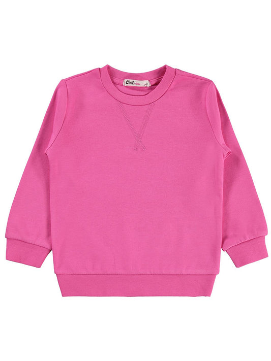 Civil Kız Çocuk Düz Sweatshirt | İnterlok Uzun Kol Bisiklet Yaka | Okul Kreş ve Günlük Kullanım - Pembe