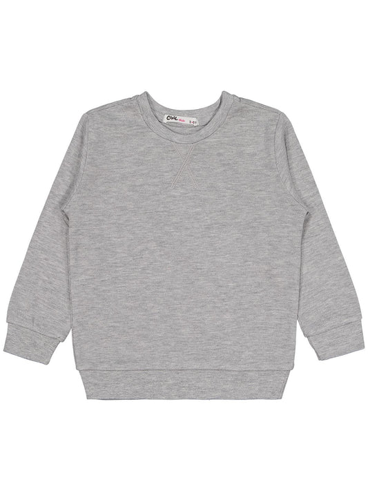 Civil Kız Çocuk Düz Sweatshirt | İnterlok Uzun Kol Bisiklet Yaka | Okul Kreş ve Günlük Kullanım - Gri