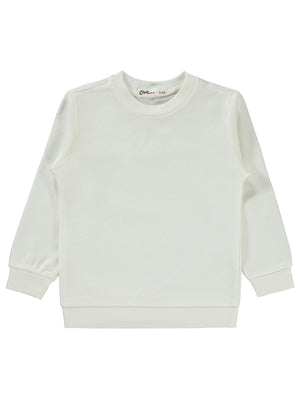 Civil Kız Çocuk Düz Sweatshirt | İnterlok Uzun Kol Bisiklet Yaka | Okul Kreş ve Günlük Kullanım - Ekru