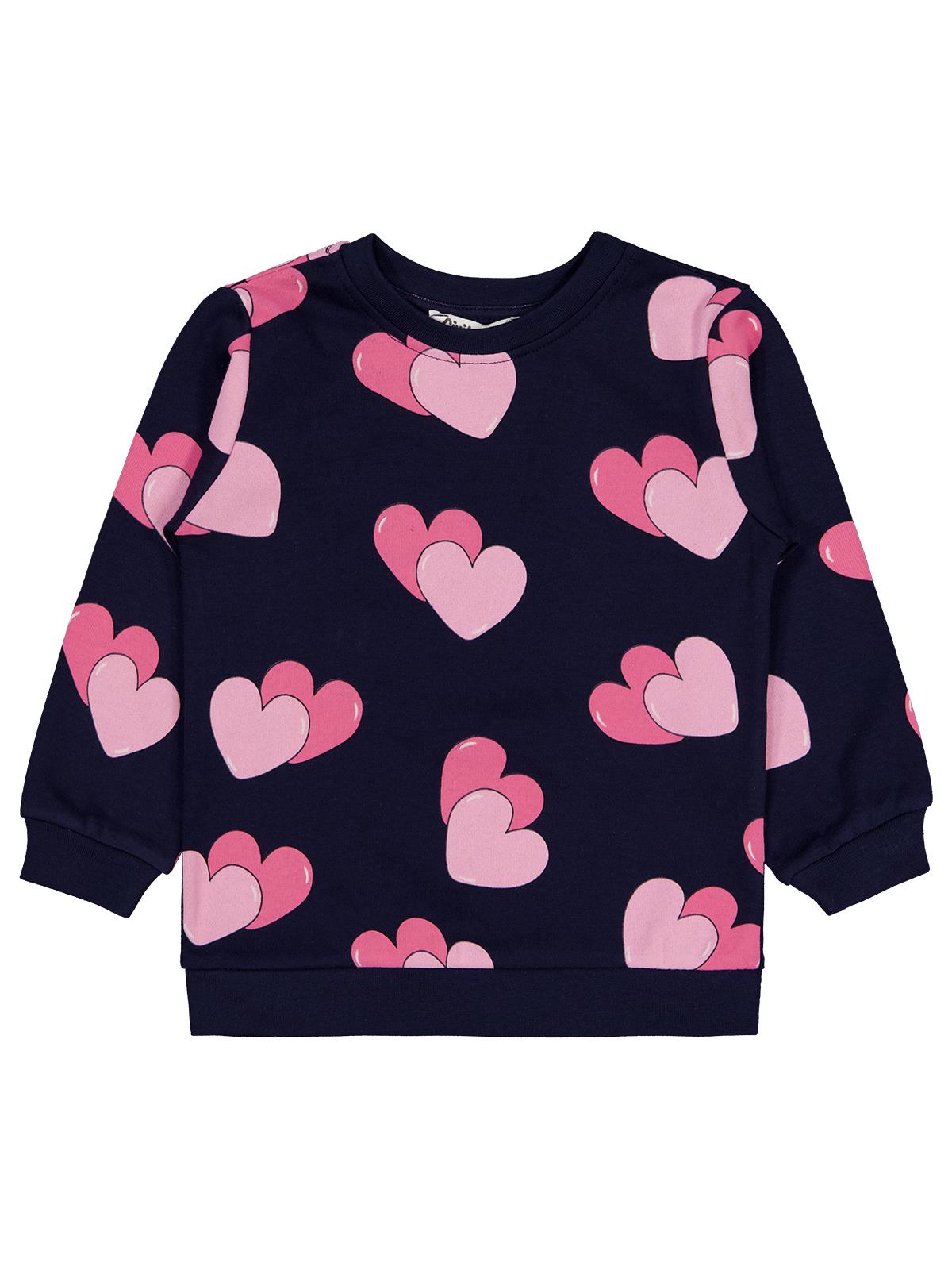 Civil Kız Çocuk Renkli Kalp Baskılı Sweatshirt | İnterlok Uzun Kol | Okul Kreş ve Günlük Kullanım - Lacivert