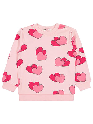 Civil Girls Kız Çocuk Renkli Kalp Baskılı Sweatshirt | İnterlok Uzun Kol | Okul Kreş ve Günlük Kullanım - Pembe