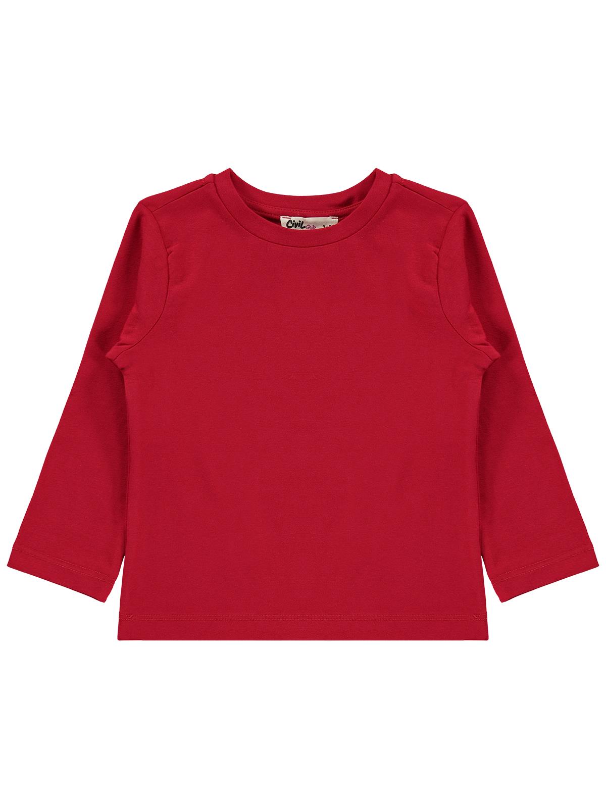 Civil Girls  Kız Çocuk Basic Sweatshirt | Likralı Süprem Uzun Kol | Okul Kreş ve Günlük Kullanım - Kırmızı