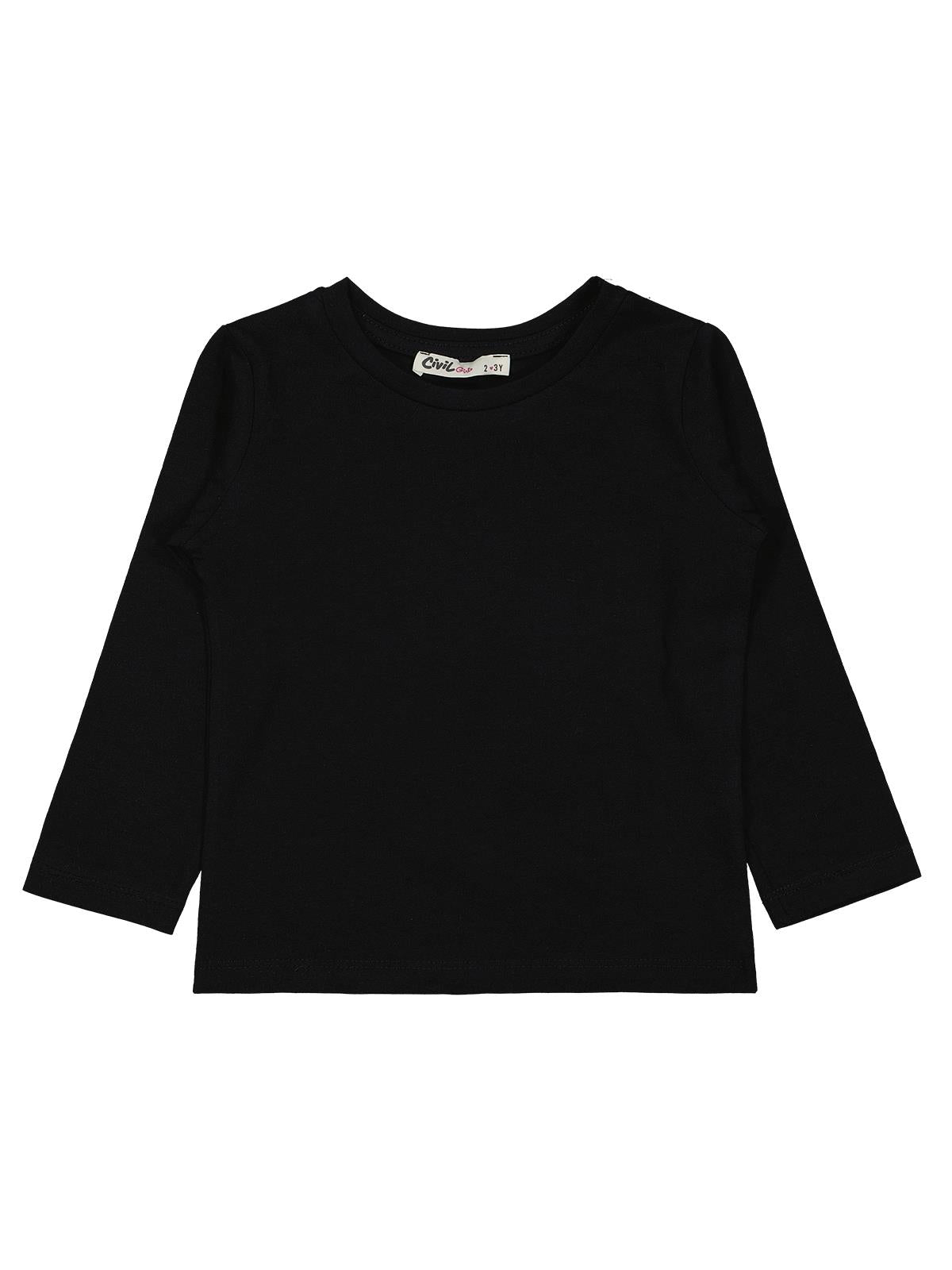 Civil Kız Çocuk Basic Sweatshirt | Likralı Süprem Uzun Kol | Okul Kreş ve Günlük Kullanım - Siyah