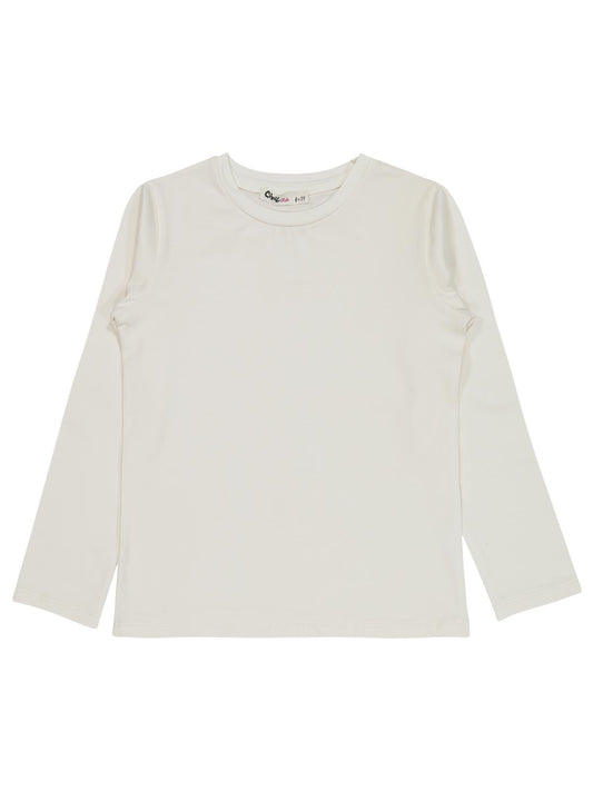 Civil Girls Kız Çocuk Basic Sweatshirt | Likralı Süprem Uzun Kol | Okul Kreş ve Günlük Kullanım - Beyaz