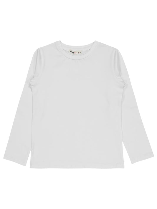 Civil Kız Çocuk Basic Sweatshirt | Likralı Süprem Uzun Kol | Okul Kreş ve Günlük Kullanım - Beyaz