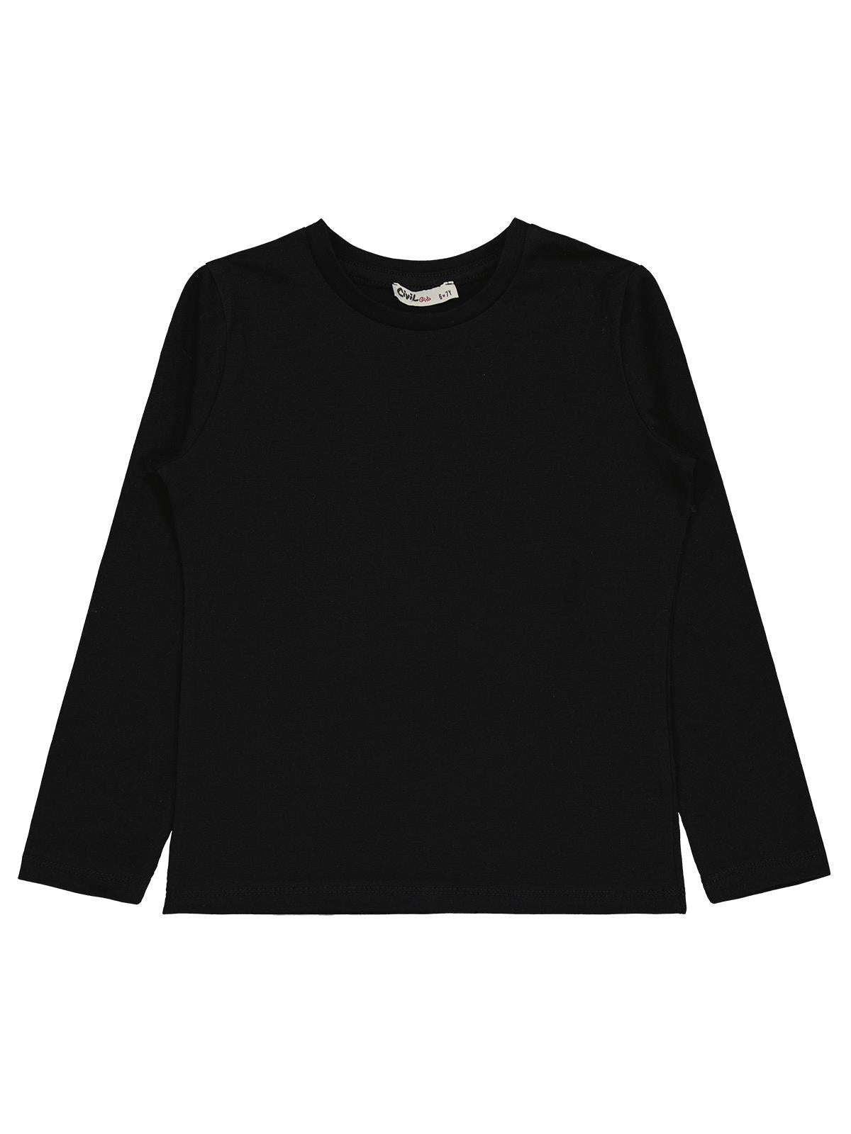Civil Kız Çocuk Basic Sweatshirt | Likralı Süprem Uzun Kol | Okul Kreş ve Günlük Kullanım - Siyah