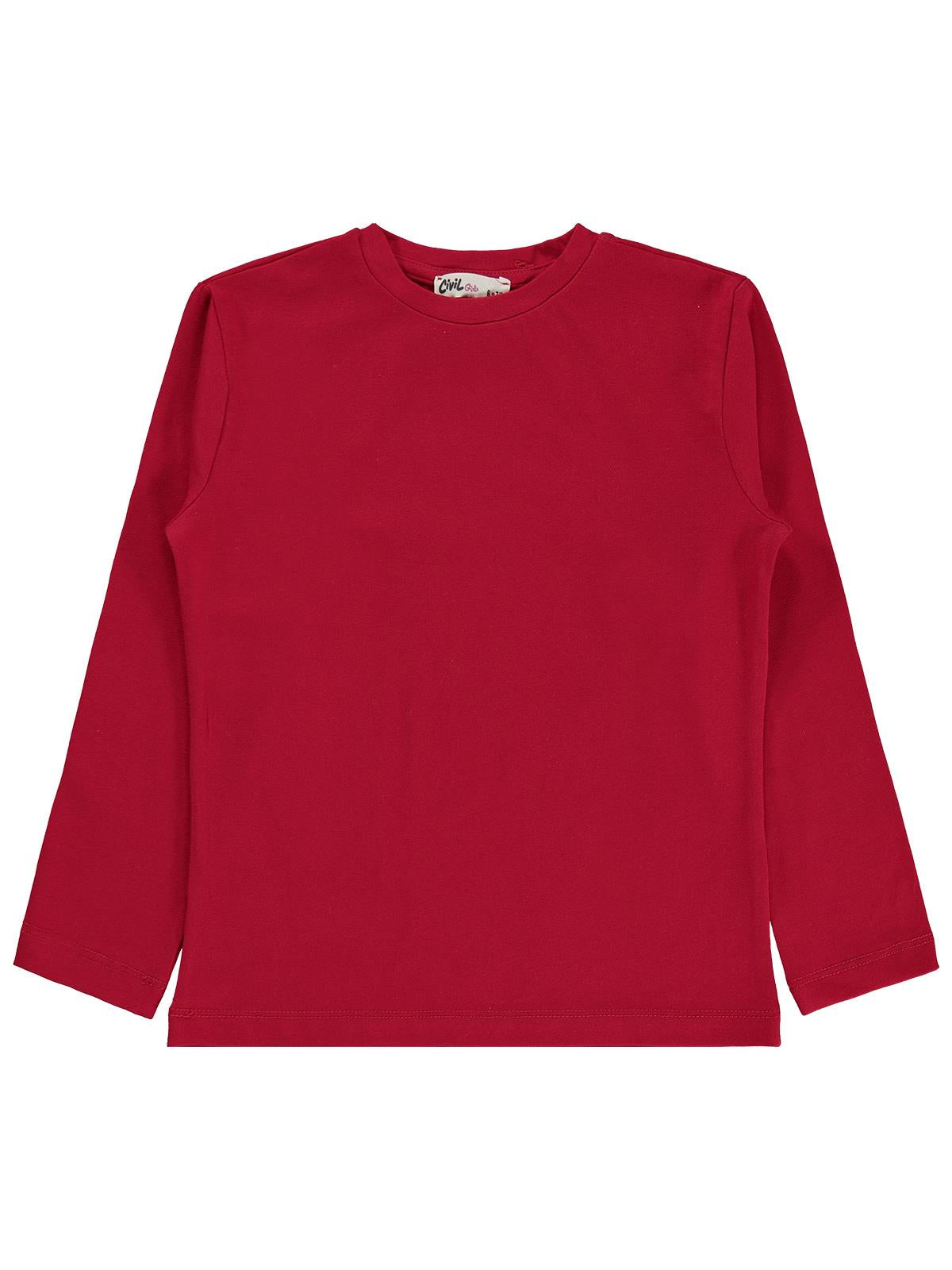 Civil Kız Çocuk Basic Sweatshirt | Likralı Süprem Uzun Kol | Okul Kreş ve Günlük Kullanım - Kırmızı